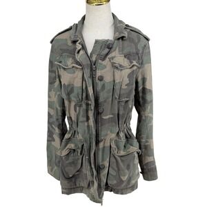Free People Military Jacket Womens Medium Green Camo Utility Field Coat Grunge